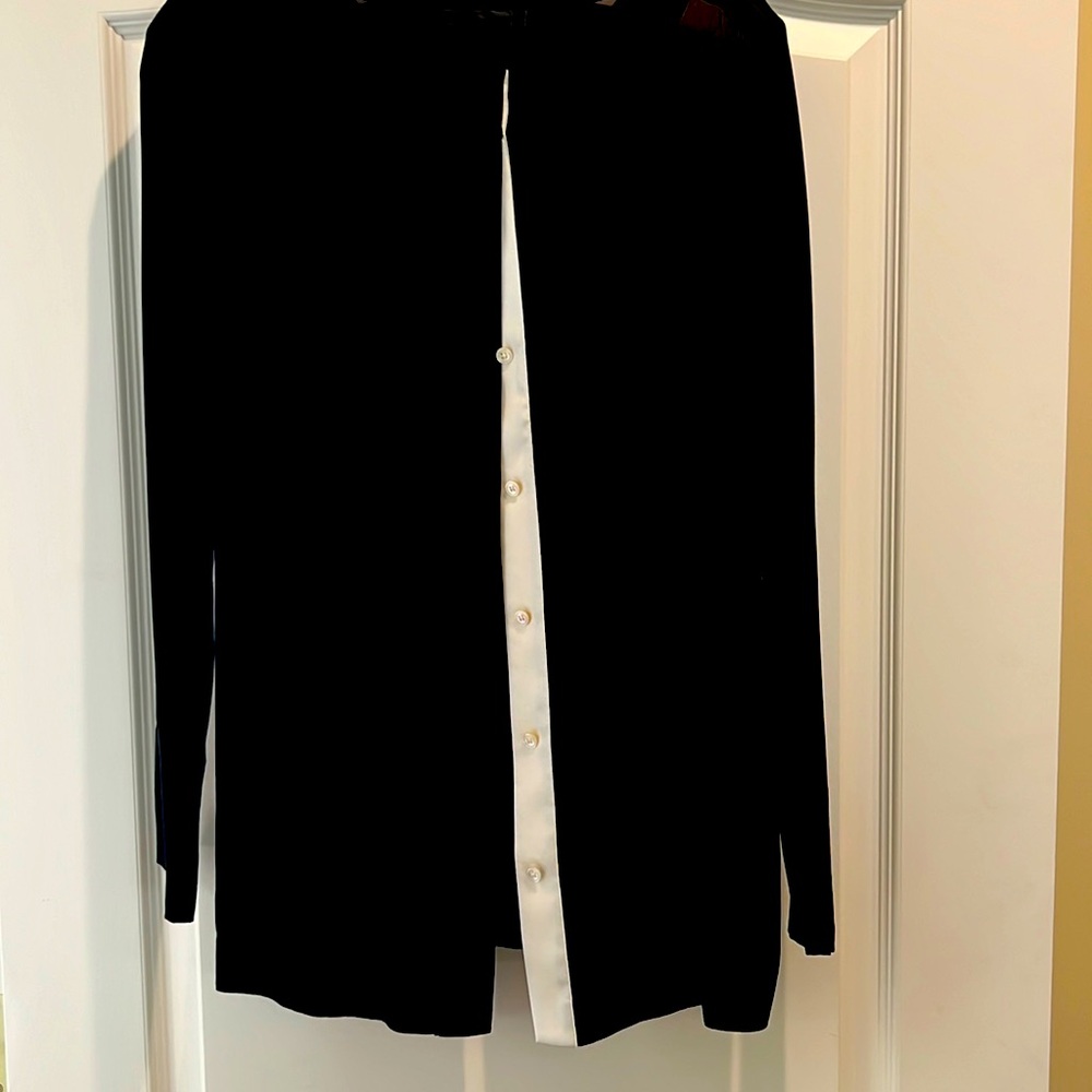 Donna Karan silk top with ivory trim on lapel